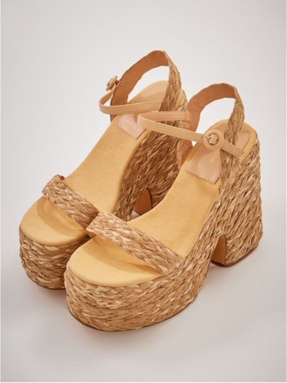 Lemonade Platform Heel Chunky Sandals Woven Staw Natural Women's Size 9